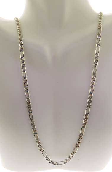 Italian Figaro Sterling Silver Chain Necklace