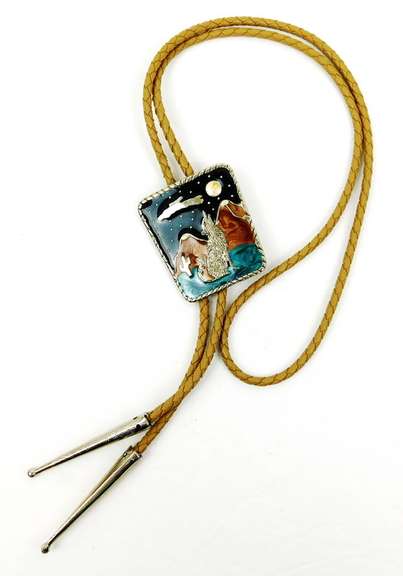 Enameled Wolf & Moon Bolo