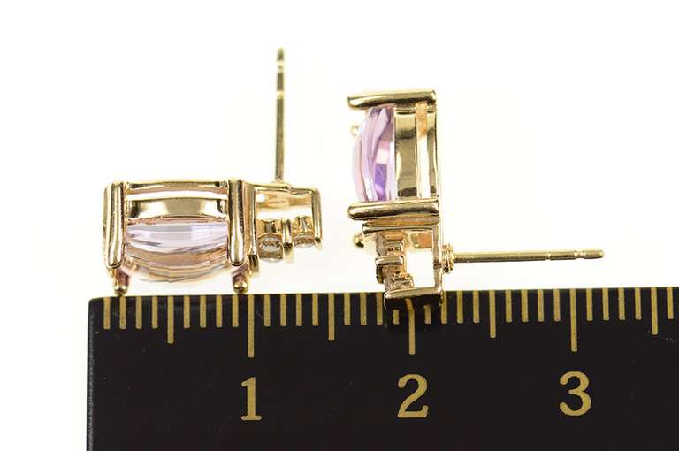 10K Yellow Gold Faceted Amethyst Diamond Accent Squared Earrings