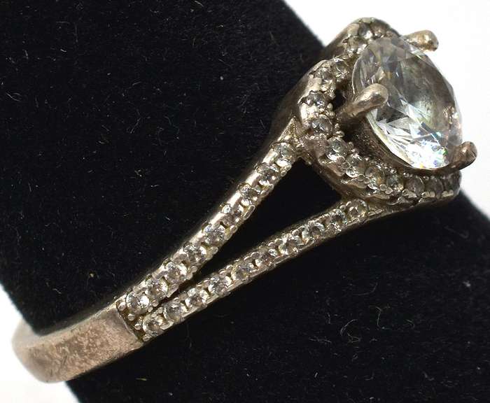 Sterling Silver White Stone Heart Ring