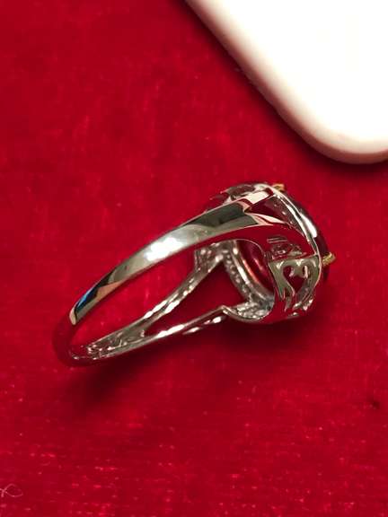 14K Ruby Split Shank Ring with Diamond Halo