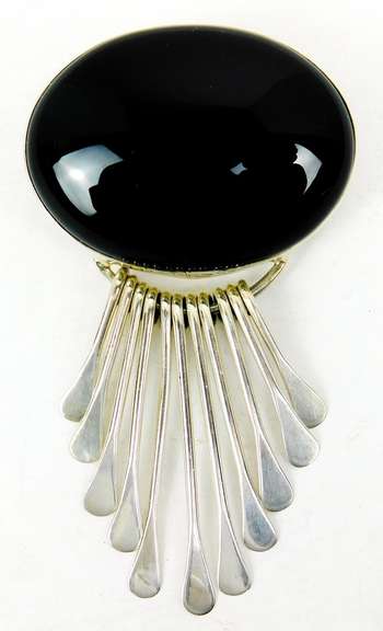 Vintage Large 3 Inch Sterling & Black Onyx Pin/Pendant