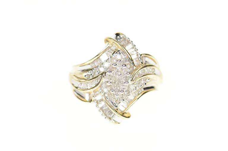 10K Yellow Gold 0.87 Ctw Classic Diamond Encrusted Bypass Ring