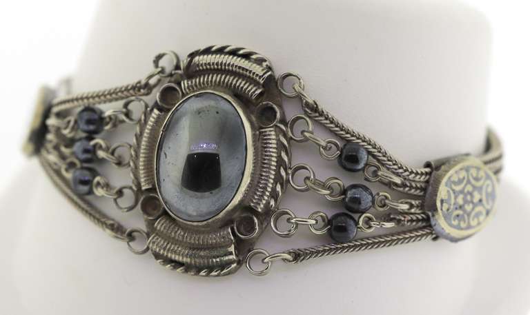 Sterling Silver Oval Hematite Multi Row Bracelet