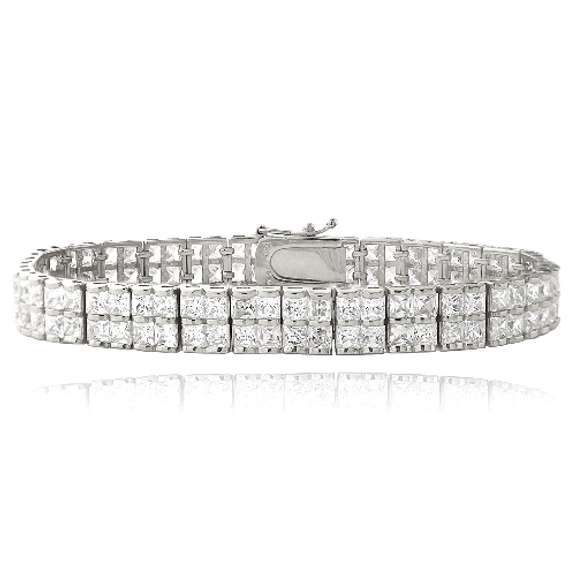20ct Cubic Zirconia Double-Row Tennis Square Bracelet