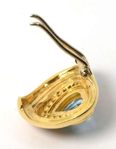Heavy 18KT Yellow Gold Blue Topaz & Diamond Slide Pendant / Enhancer