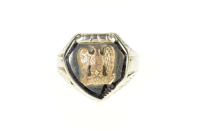 14K White Gold Art Deco Fraternal Order of the Eagles Shield Ring
