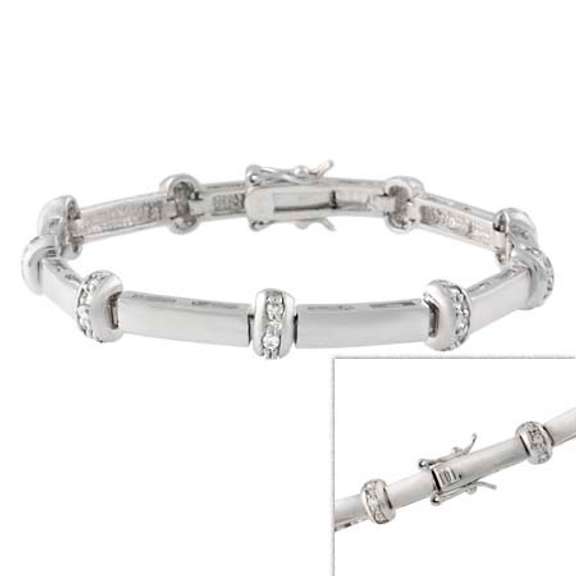 Sterling Silver CZ Bars Link Bracelet