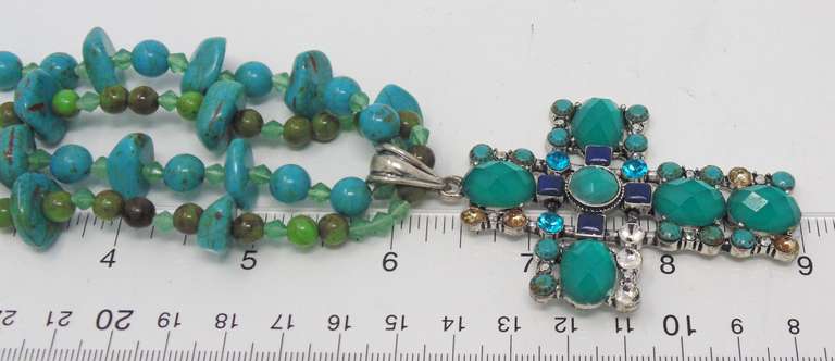 Turquoise and Gemstone Cross Necklace