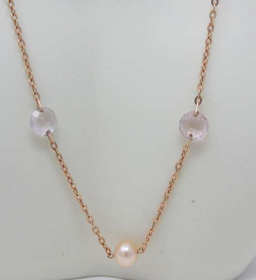 Charming Rose Quartz and Pearl Station Necklace