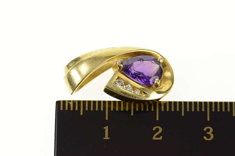 14K Yellow Gold Pear Amethyst Diamond Accent Wave Loop Pendant