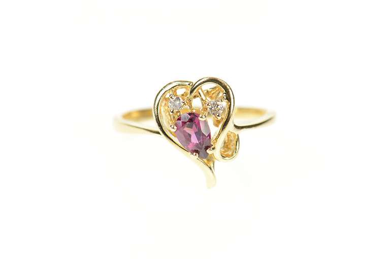 14K Yellow Gold Pear Purple Tourmaline Diamond Accent Heart Ring