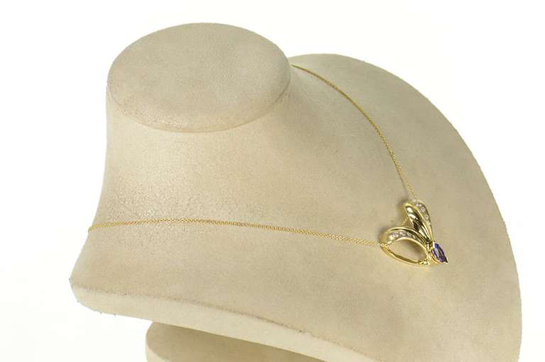 14K Yellow Gold Marquise Tanzanite Diamond Inset Chevron Pendant