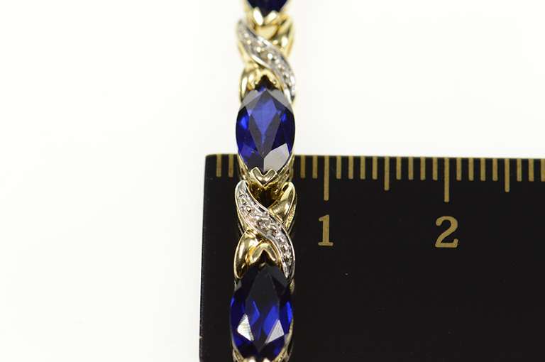 10K Yellow Gold Marquise Syn. Sapphire Diamond Tennis Bracelet