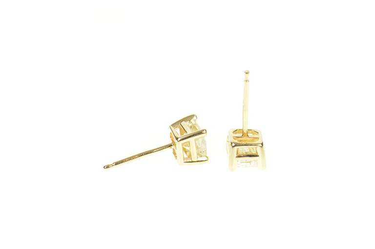 14K Yellow Gold 0.62 Ctw Princess Diamond Solitaire Stud Earrings