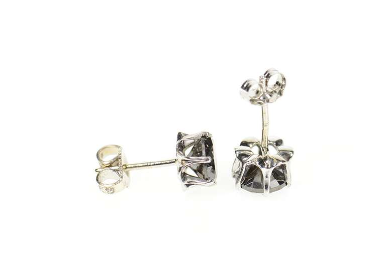 14K White Gold 3.56 Ctw Black Diamond Solitaire Stud Earrings