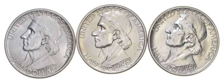 (3) 1935-P/D/S Daniel Boone Commemorative Half Dollars - All 3 Mints!