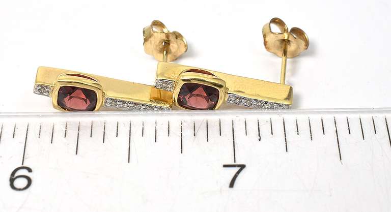 Mod Garnet & Diamond Accent Earrings in 14KT Yellow Gold