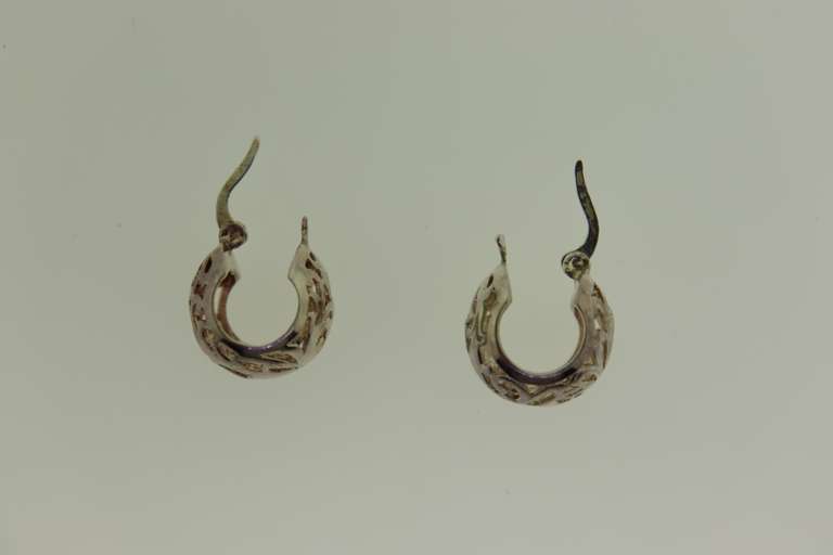 Sterling Silver Filigree Wide Hoop Earrings