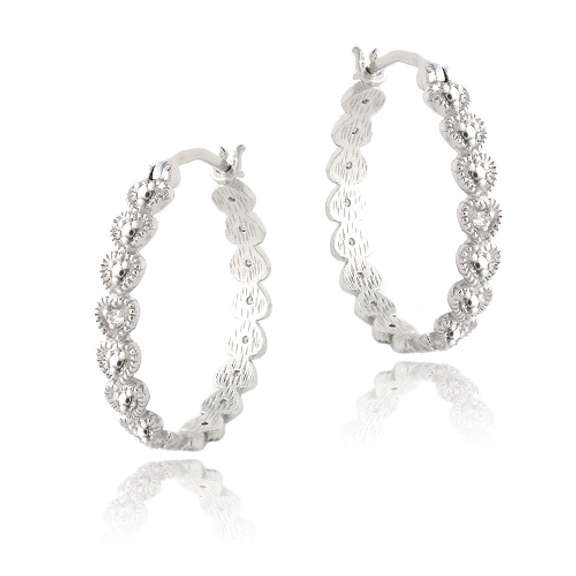 Sterling Silver Diamond Accent 25mm Hearts Half Hoop Earrings
