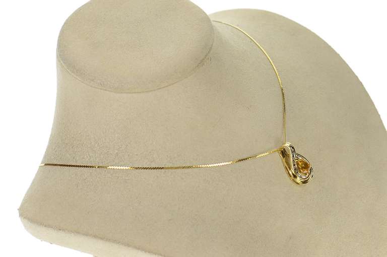 14K Yellow Gold Pear Citrine Diamond Accent Loop Classic Pendant