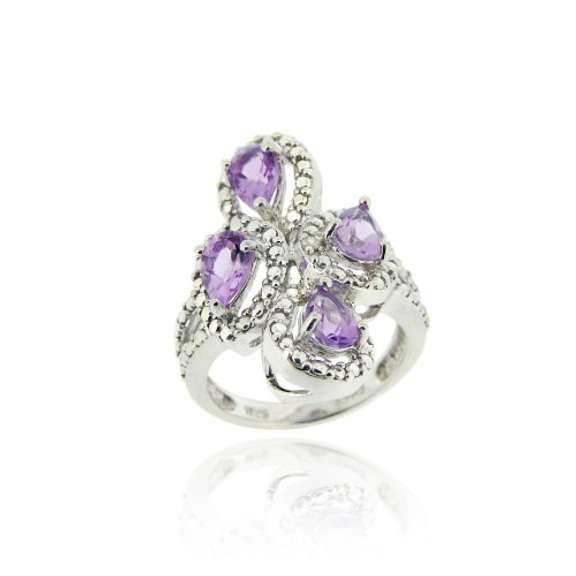 Sterling Silver Amethyst and Diamond Accent Cocktail Ring