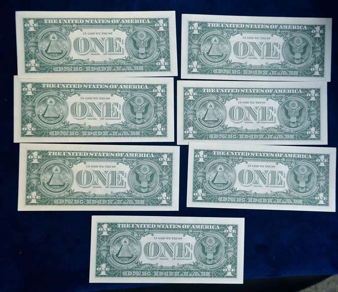 Lot OF 7 UNC 1 Dollar Silver Certs