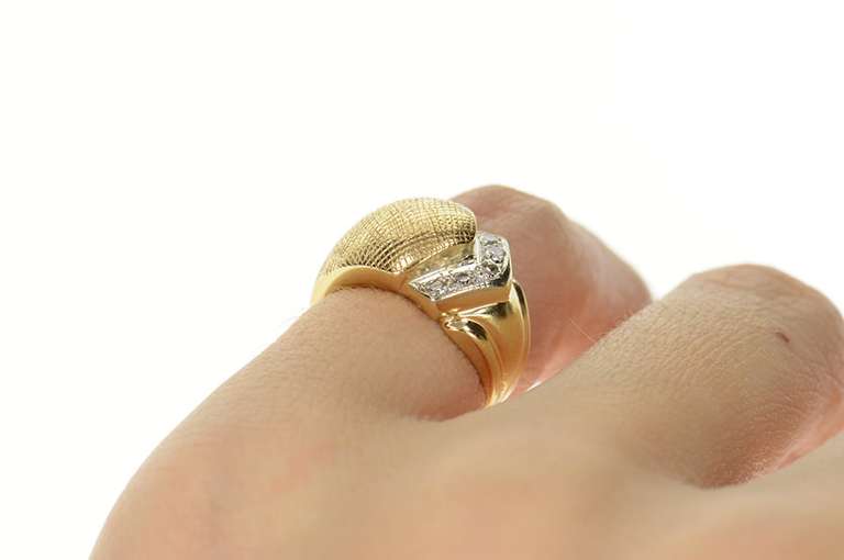 14K Yellow Gold Retro 1960's Diamond Chevron Domed Ring
