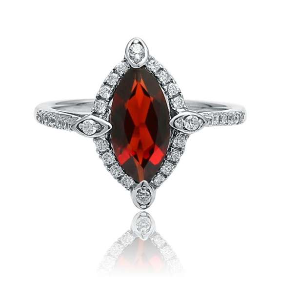 925 Sterling Silver, Marquise Natural Red Garnet Gemstone Ring