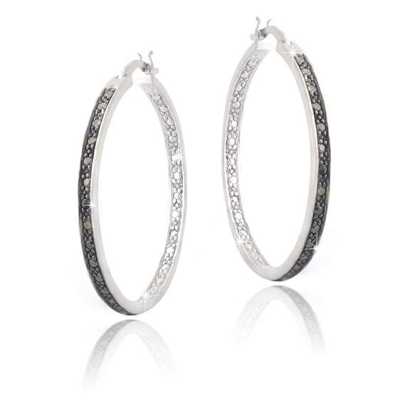 Black Diamond Accent 30mm Round Hoop Earrings