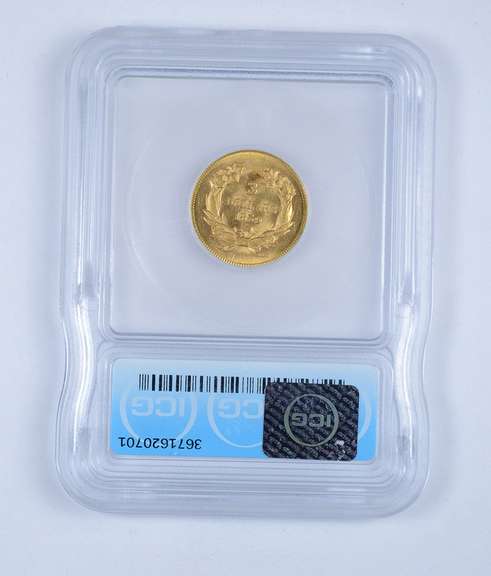 MS63 1859 Indian Princess Head Three-Dollar Gold Piece - Graded ICG