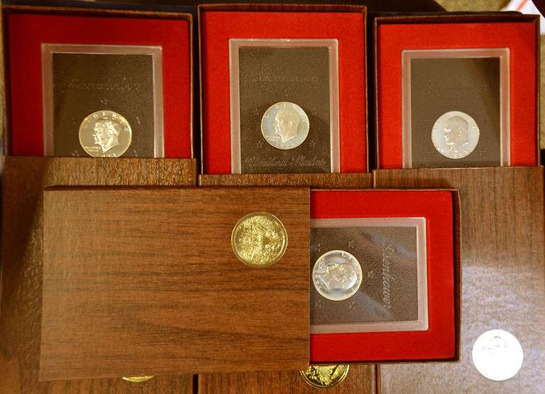Lot Run Of 40% Ike Proof Silver Dollars in the Brown Box 1971-1974 4 Total Coins