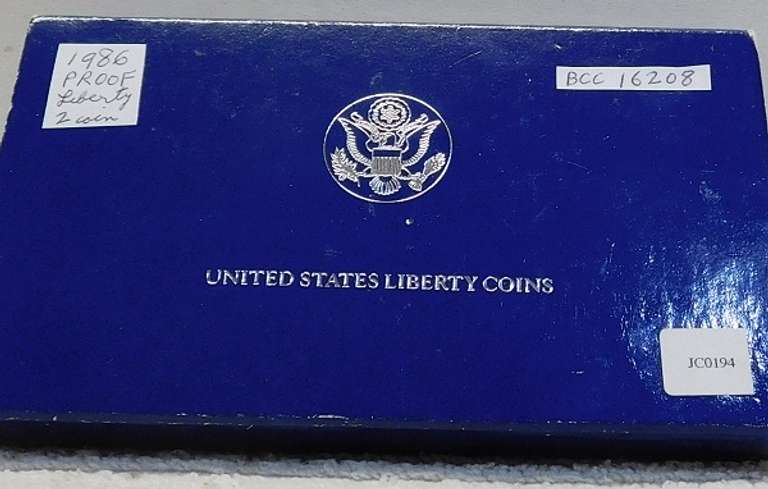 1986 PROOF Liberty 2 coin set, Sil Dol