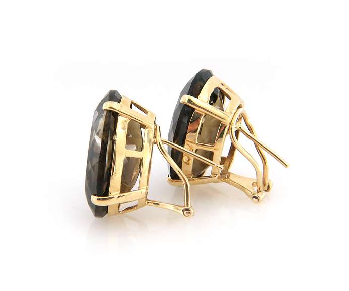 Gorgeous Yellow Gold Oval Smokey Quartz Earrings