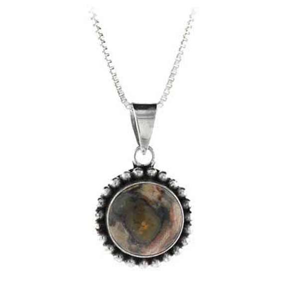 Sterling Silver Genuine Leopard Skin Stone Bali Beaded Circle Pendant
