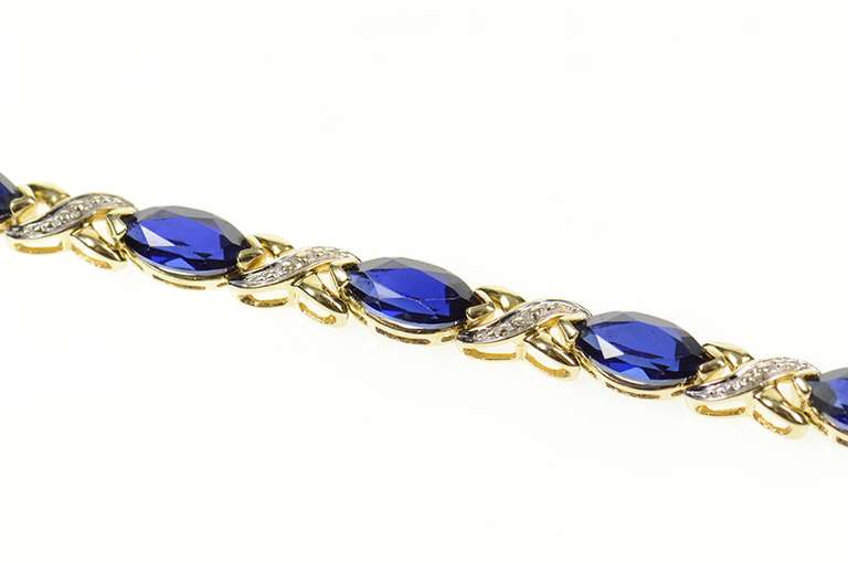 10K Yellow Gold Marquise Syn. Sapphire Diamond Tennis Bracelet