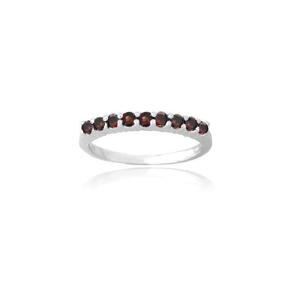 Sterling Silver Garnet Semi-Eternity Band Ring