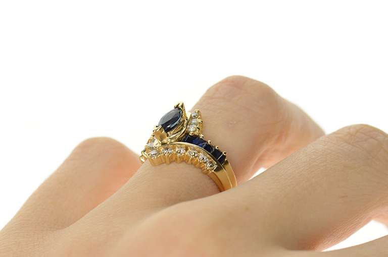 14K Yellow Gold 0.90 Ctw Marquise Sapphire Diamond Bypass Ring