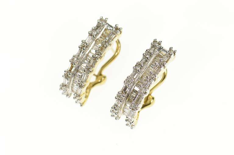 10K Yellow Gold 1.34 Ctw Diamond Encrusted Hoop French Clip Earrings