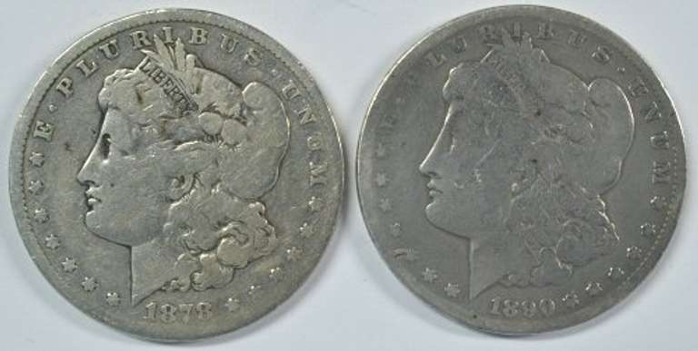 Scarce 1878-CC & 1890-CC Morgan Silver Dollars