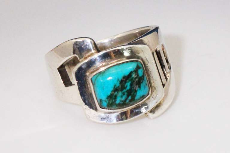 Man's Heavy Sterlilng Ring with Natural Turquoise