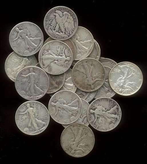 25 Assorted mixed date Walking Liberty Half Dollars