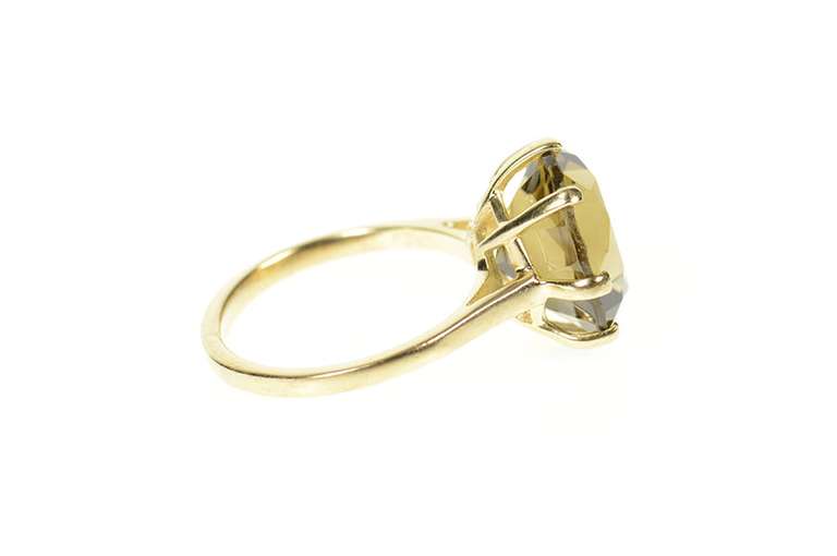 14K Yellow Gold Syn. Smoky Quartz Solitaire Ornate Cocktail Ring
