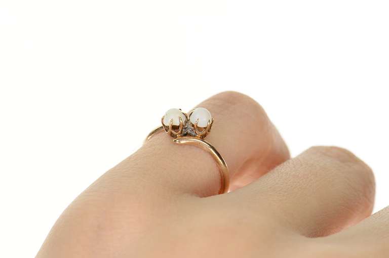 10K Yellow Gold Victorian Natural Opal Two Stone Bypass Ring