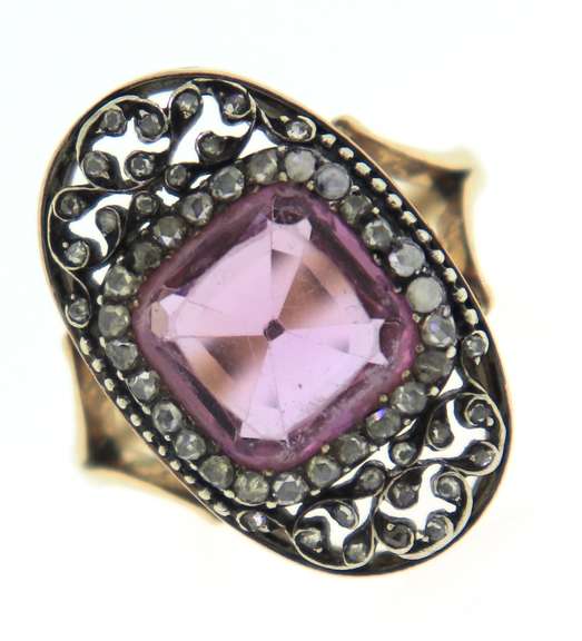 Antique Pink Faux Spinel & Rose Cut Diamond Ring
