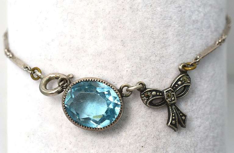 Sweet Blue Topaz & Bow Bracelet in Sterling Silver