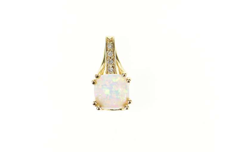 14K Yellow Gold Cushion Syn. Opal Cubic Zirconia Statement Pendant