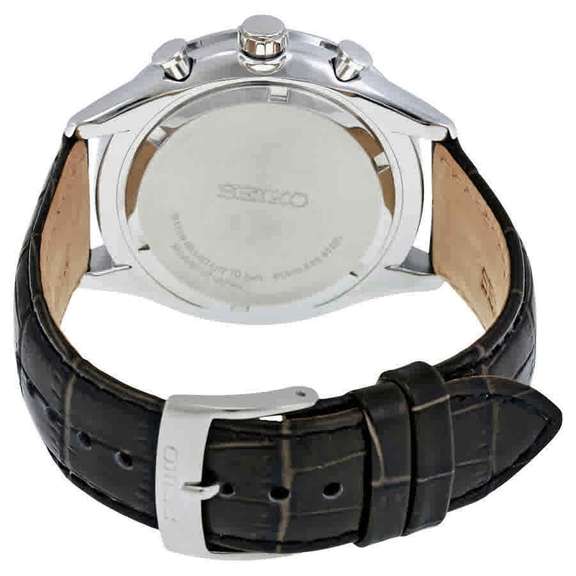 Seiko Chronograph Black Dial Black Leather Men's Watch