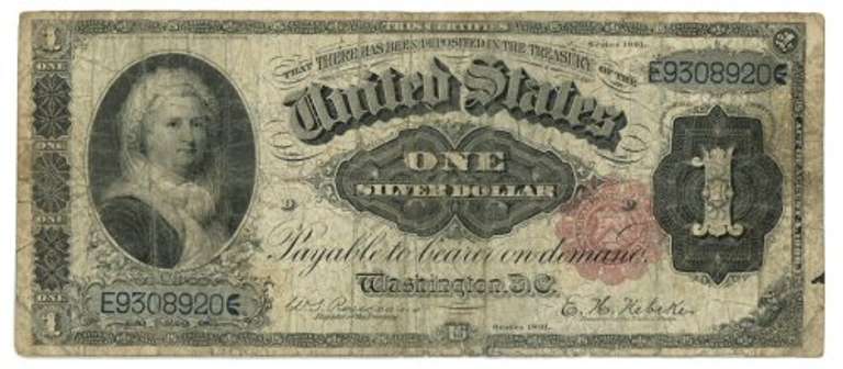 Scarce 1891 Series $1 Silver Certificate 'Martha' note
