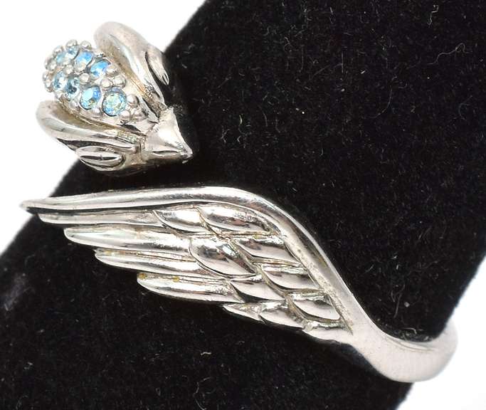 Sterling Silver Feather Ring With Blue Stones